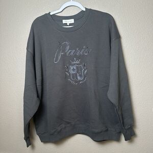 STATE OF MINE Paris Embroidered Crewneck Hoodie Dark Grey Women's Sz XL 15711